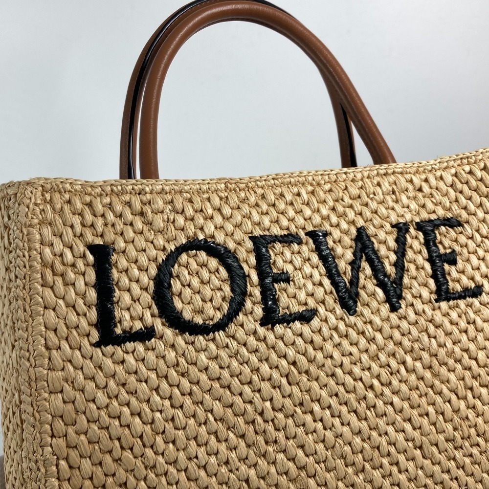LOEWE Logo Standard Vertical Bag Shoulder Tote Raffia Beige Brown - Picture 8 of 15